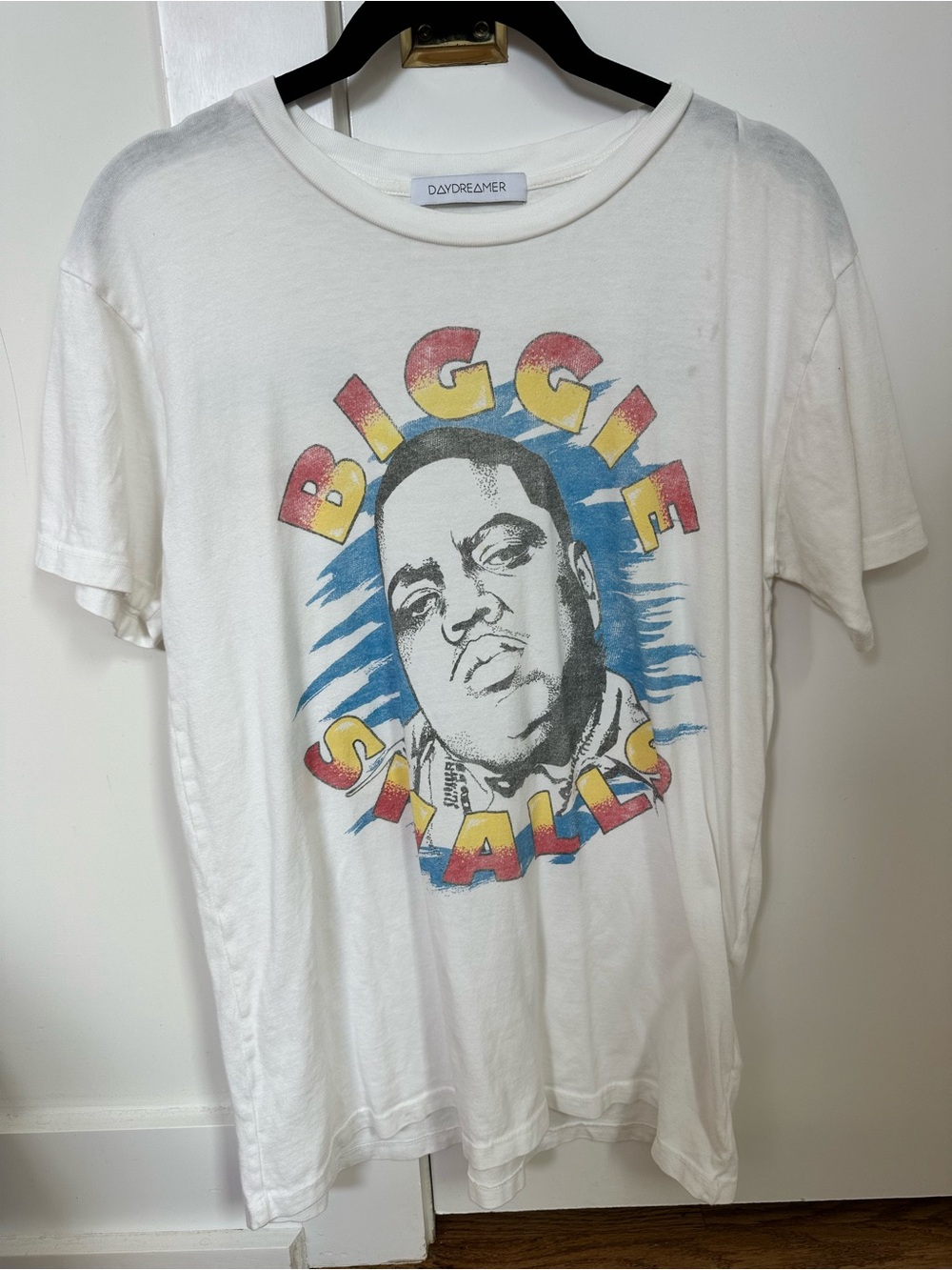 Daydreamer White Biggie Smalls Graphic Tee with Red, Yellow & Blue Print